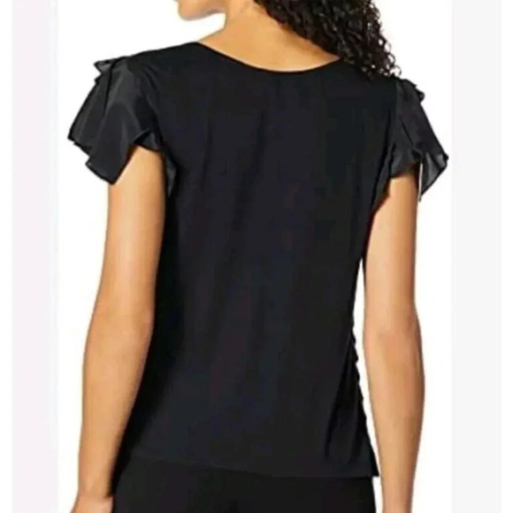 NWOT Nic & Zoe Fiesta Top Women's Size XL Black Short Flutter Sleeve Pullover - Picture 2 of 10